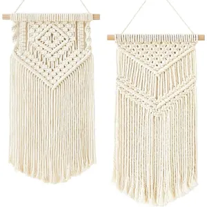 2 Pcs Macrame Wall Hanging Small Woven Tapestry Wall Art Decor - Beautiful for Boho Home Decor, Apartment, Nursery, Party Decorations, 16.5" L X 10" W and 17.5"x 10"W, Small