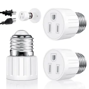 (2 Packs) 3 Prong Light Socket to Plug Adapter, E26 E27 Light Socket Outlet Adapter Polarized Light Bulb Plug Adapter, Stability Performance & Professional Materials Light Bulb Adapter (White)