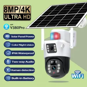 Solar Powered Security Camera System, Dual Cameras, 4K Resolution, 8000mah Solar Panel, 360° Rotation, Night Vision, Cloud Storage