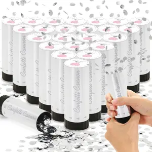 Confetti Cannon 24 Pack Small Silver Confetti Poppers ideal for Weddings, Birthdays, Graduations, Baby Showers, New Year's Eve Parties Fun Party Decorations