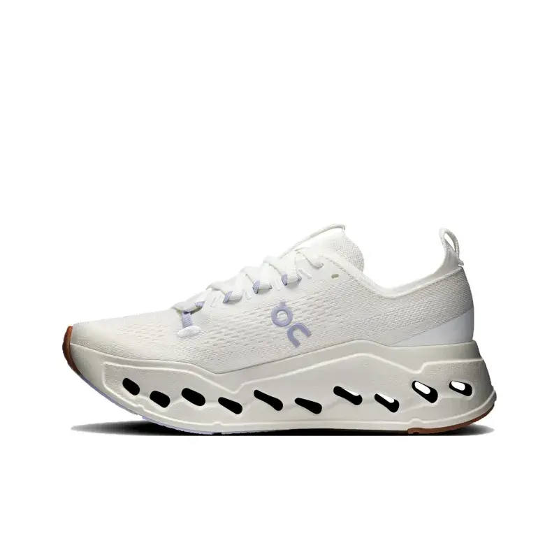 Off-white Thick-soled Hollow Cushioning Running Shoes, Breathable Knit Upper with Streamlined Hollow Outsole Design