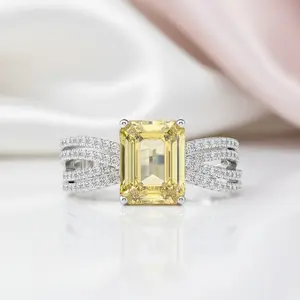 White Gold Yellow Sapphire 3.0ct Emerald Cut Engagement Ring