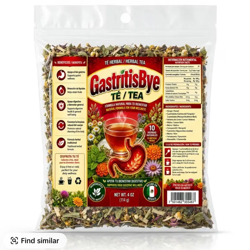 Gastritis Herbal Compound Tea 100% Natural Infusion – Acid Reflux tea , Ulcer Healing tea , Heartburn - Providing Upset Stomach Relief and GERD relief Compuesto Ancestral Hierbas Naturales – Herbal Mixture Digestive Comfort – Té Bienestar Estomacal