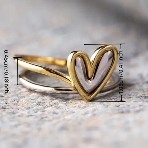 1-Piece Minimalist Women's Creative Asymmetric Dual-Color Heart Ring - Stylish Casual Accessory, Valentine's Day Gift Everyday Ring