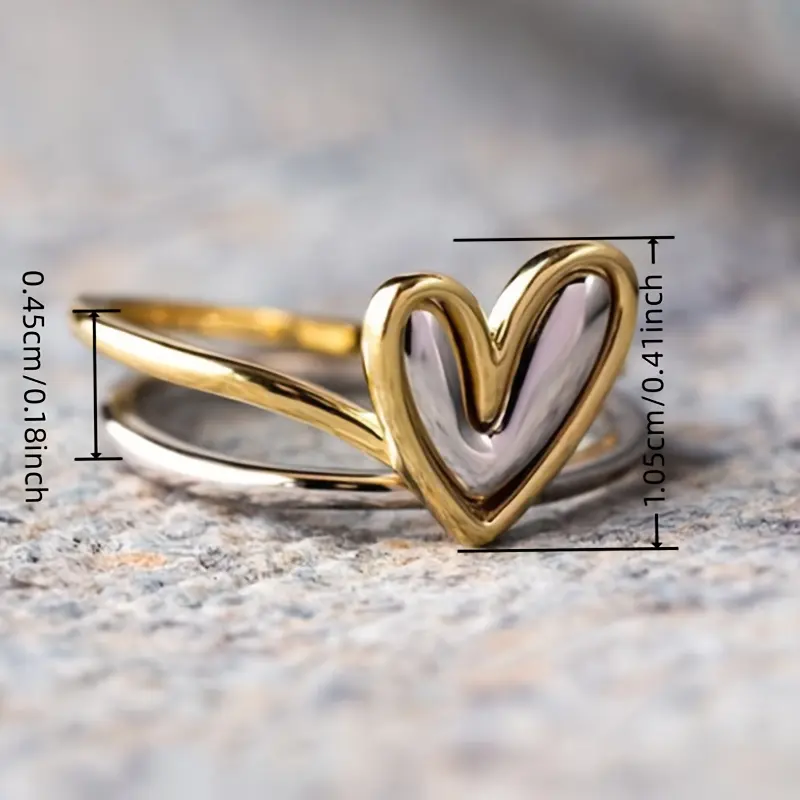 Women's 1-Piece Minimalist Asymmetrical No-Stone Heart-Shaped Dual-Color Ring, Stylish Costume Jewelry Thoughtful Accessory, Valentine's Day Casual Gift for Women, Valentines Day