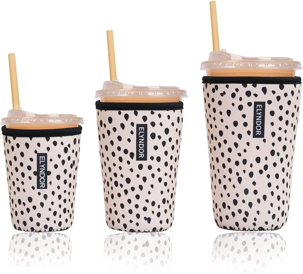 Reusable Insulated Sleeve for Iced Coffee Cup, 3-Pack Coffee Neoprene Drink Sleeve for Cold & Hot Drinks, Beverage Holder for Iced Coffee (Mocha Dots)