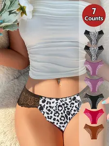 7-Pack Leopard Print and Lace Women’s Fitted Briefs, Soft Cotton Crotch for Breathable Comfort, Stylish Daily Wear Underwear