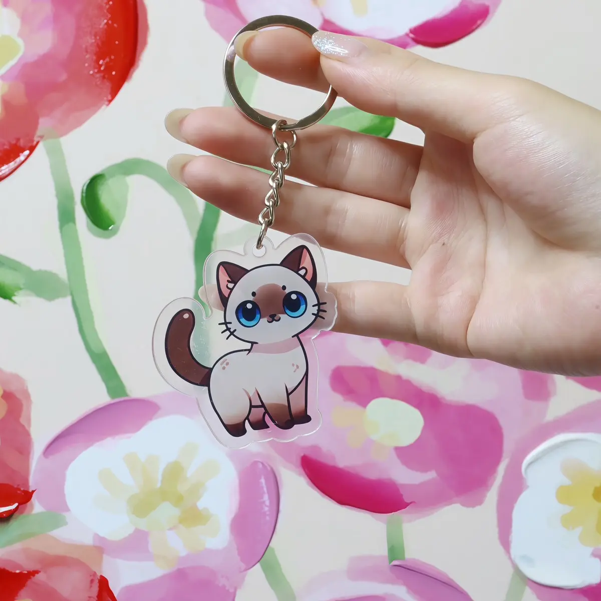 Custom Pet Siamese Cat Kitty Acrylic Keychain - Kawaii Kitty Keychain - Cat Lovers Accessory Gift, Bags and Keys Kids keychain