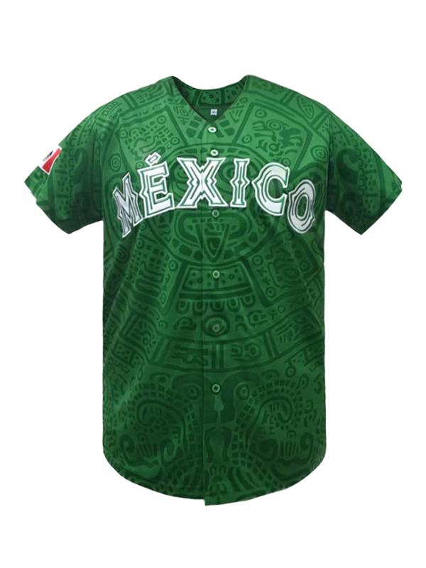 Men's baseball jersey with "MÉXICO" Embroidered with retro Mexican style, loose button cardigan suitable for sports and daily cultural wear, niche trend, Stylish jersey