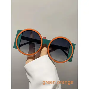 Vintage Round Frame Sunglasses Green Orange PC Material UV Protection Large Frame Fashion Shades for Men Women Daily Wear Outdoor Sports Eyewear