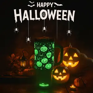 1 Pc Halloween Themed Thermal Mug, 40oz Insulated Mug, Vacuum Insulated Flask, Tumbler Drinkware, glow light pattern, Double Wall Leak-Proof, Keeps Drinks Hot for 12 Hours/Cold for 24 Hours, Pumpkin Design, Perfect Gift, Halloween Party Accessory