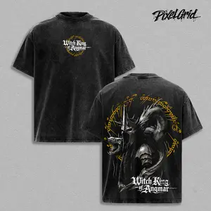 Witch King of Angmar Lord of the Rings Graphic Tees, Nazgul Dark Fantasy Movie Merch, Vintage Washed Oversized Heavy Cotton T-Shirt, Y2K Streetwear Fit, Unisex Graphic, Middle Earth Villain Apparel