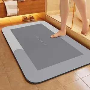 IDEALISTS Super Absorbent Bathroom Mat Non-Slip Rubber Rug Washable & Durable for Bathtub Floor & Kitchen - Gray Crystal Velvet Layer & Secure Edges multiple scene