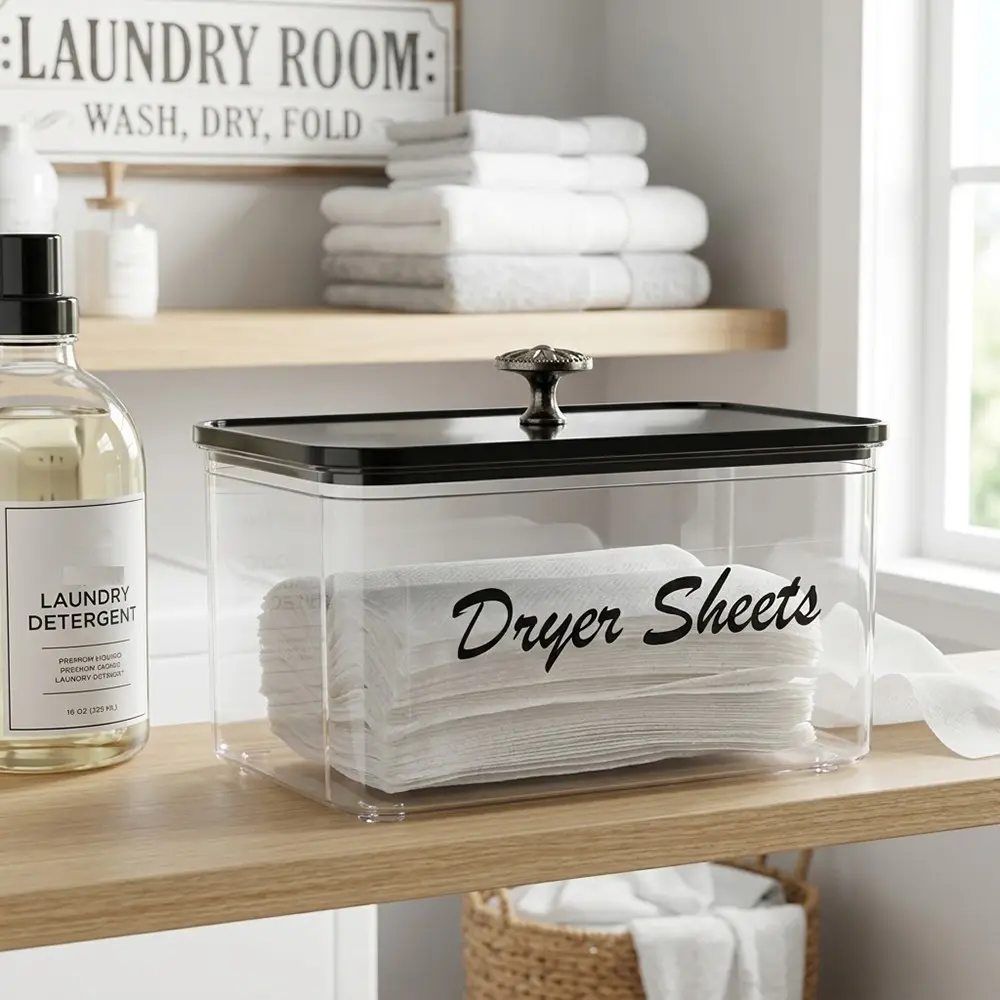 1/2PCS Acrylic Transparent Dryer Sheet Holder with Lid, Laundry Dryer Sheet Container Storage Box Dispenser for the Laundry Room, Fabric Sheet Holder and Laundry Organizer, Durable Storage Organizer, Acrylic Storage Containers, Clear Acrylic Storage