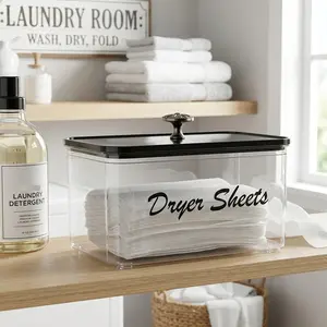 1/2PCS Acrylic Transparent Dryer Sheet Holder with Lid, Laundry Dryer Sheet Container Storage Box Dispenser for the Laundry Room, Fabric Sheet Holder and Laundry Organizer, Durable Storage Organizer