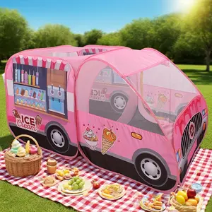 "Large Pink Ice Cream Truck Play Tent – No Assembly, Indoor/Outdoor Kids Game House for Birthday Parties, Picnics, with Mesh Windows" play tent