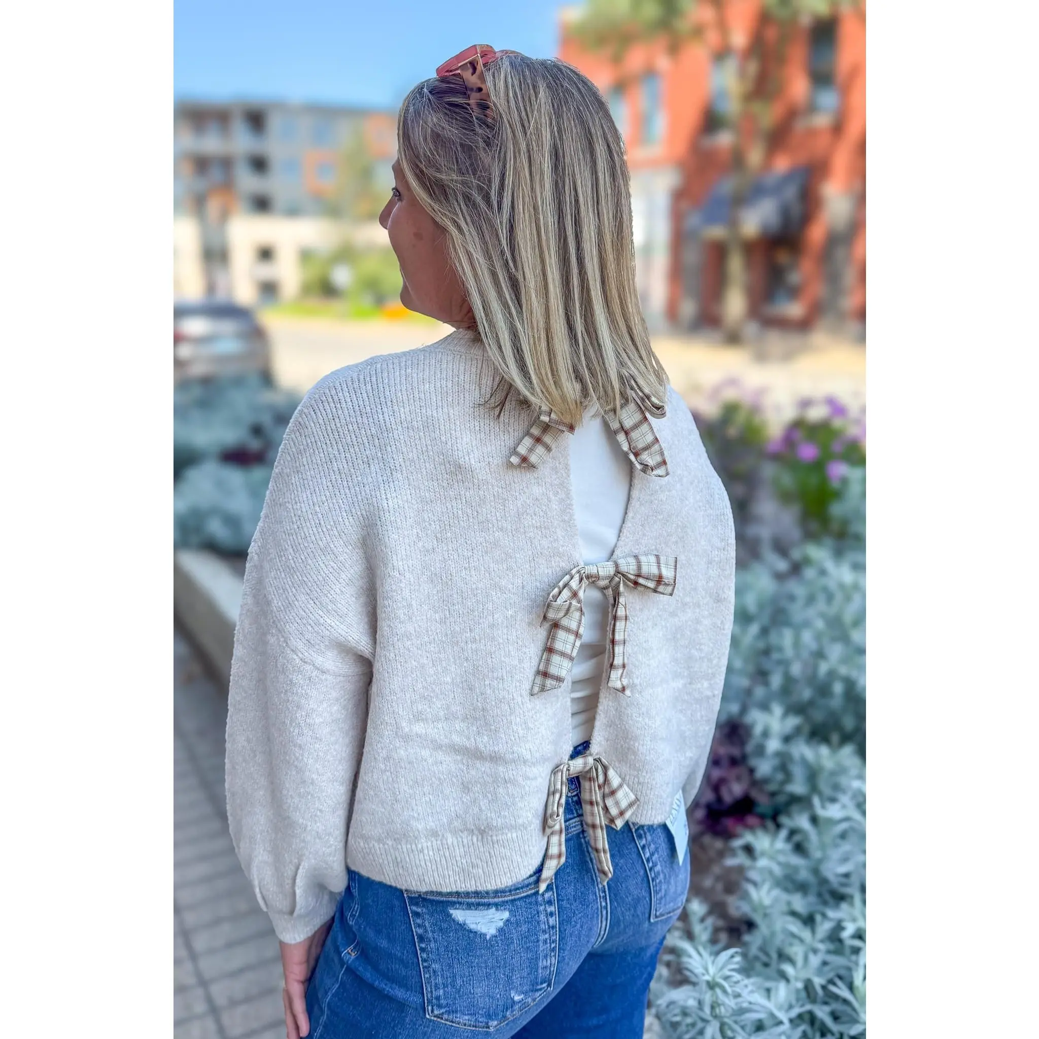 Taupe Bow Back Detail Sweater