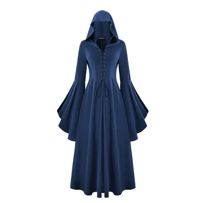 blue medieval peasant dress Women Mary Blue Dress Robe Biblical Peasant Costume With Purple Veil M –  DAZCOS main image 1