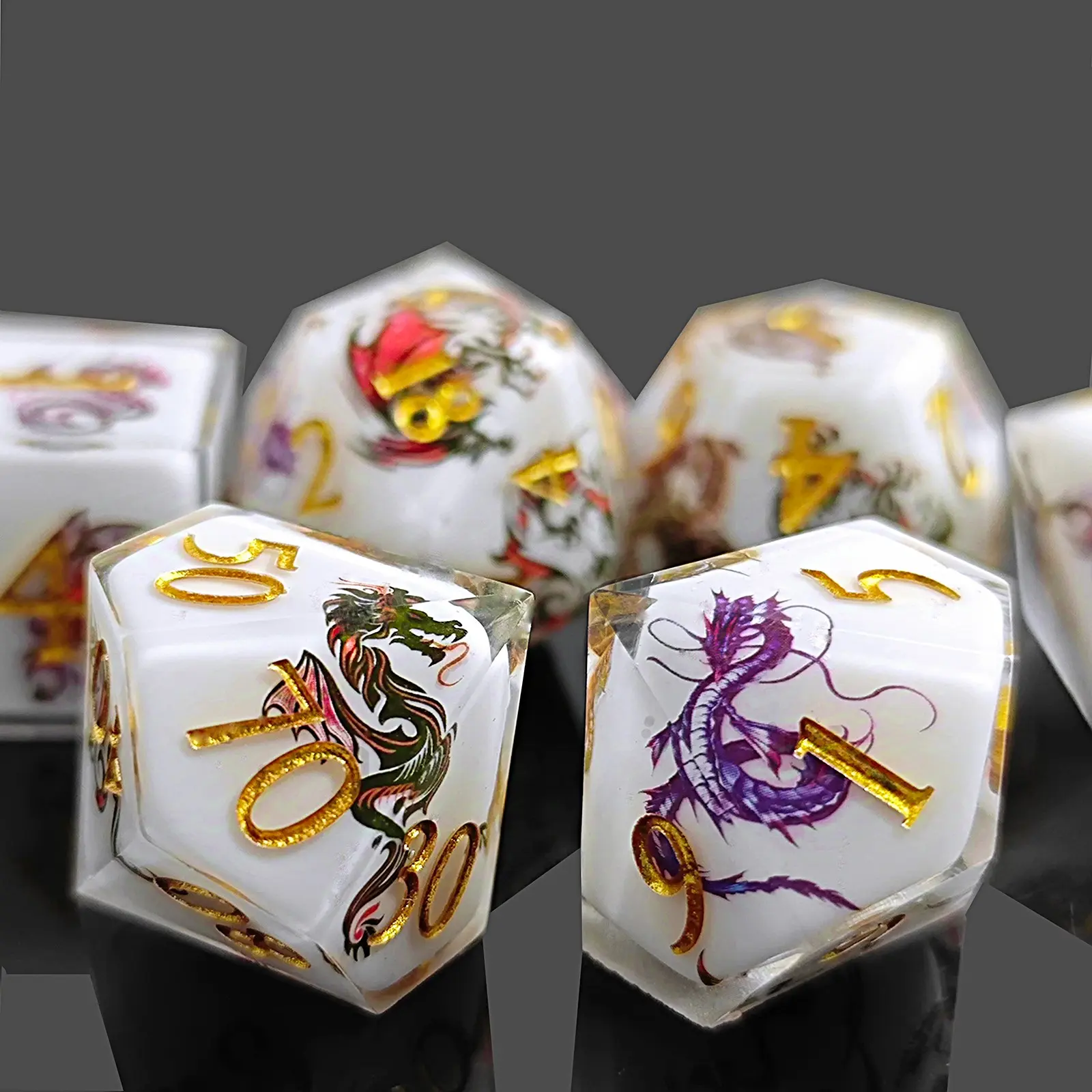 Sharp Edge Liquid Dragon Eye Resin Dice Set, Polyhedral Dice Set, Perfect Gift for D&d and Tabletop Role-Playing Games, 7-Piece Set