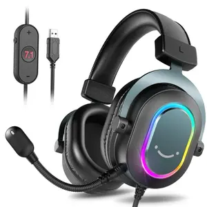 FIFINE H6 USB Gaming Headset with Microphone for PC Computer, PS5/PS4, Wired Headset with 7.1 Surround, Noise Cancelling, RGB, Mute, Gain Control