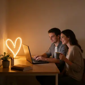 Wall-Mountable Heart Neon Sign - USB-Powered LED Glowing with Adjustable Brightness Switch, Romantic Wall Suitable for Rooms, Bedrooms, Weddings, Parties, for Birthdays, for Gifts (No)