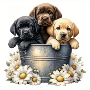 Dog Pattern DIY Diamond Arts Colorful Painting Kit, 1 Set Bucket with Flowers Pattern DIY Diamond Arts Colorful Painting Kit, DIY Decorative Art Picture, Diamond Art Tools, Handicraft