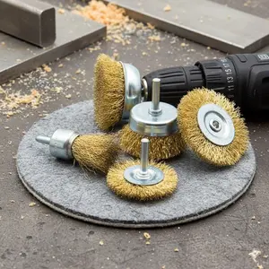 6-Pack Brass Wire Brush Drill Bits, Industrial Rust Remover, Carbon Steel Hex Shaft Deburring Tools, Durable Electric Rotary Polishing Kit, Precision Metal Wood Cleaning & Maintenance Set