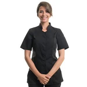 Women's Short Sleeves Black Kitchen Coat - Abella - ROBUR