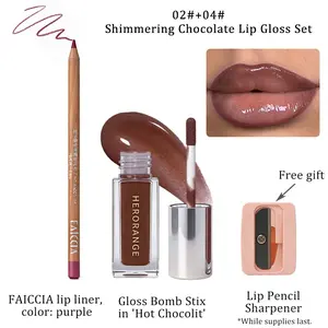 [Shimmering Lip Gloss Set] Moisturizing and brightening lip gloss + lip liner.  Creates a glossy, shimmering finish, defines lip contours, and delivers a captivating, plump, and dewy look. Provides hydration and lip care.