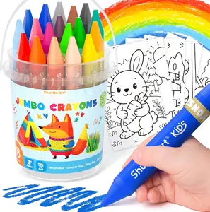 Shuttle Art Jumbo Crayons, 18 Colors Triangle Crayons with Coloring Sheets & PDF Pages, Non Toxic Washable, Coloring Gifts & Mess-Free Art Supplies