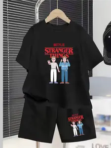 Stranger Things - The Same Style Children's Set As The Netflix Series. Summer New Product. Boys' And Girls' Short-Sleeved T-Shirts And Shorts Set. Comfortable, Casual, Fashionable And Versatile For Daily Use. The Best Choice For Gift Giving.