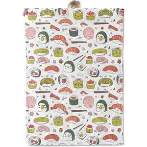 Cute Sushi Throw Blanket Gifts for Women and Food Lovers, Soft Fuzzy Warm Cozy Flannel Blankets for Bedroom, Travel, Couch, Floral Throws, Cartoon Modern Home Decor 50x60 Inch