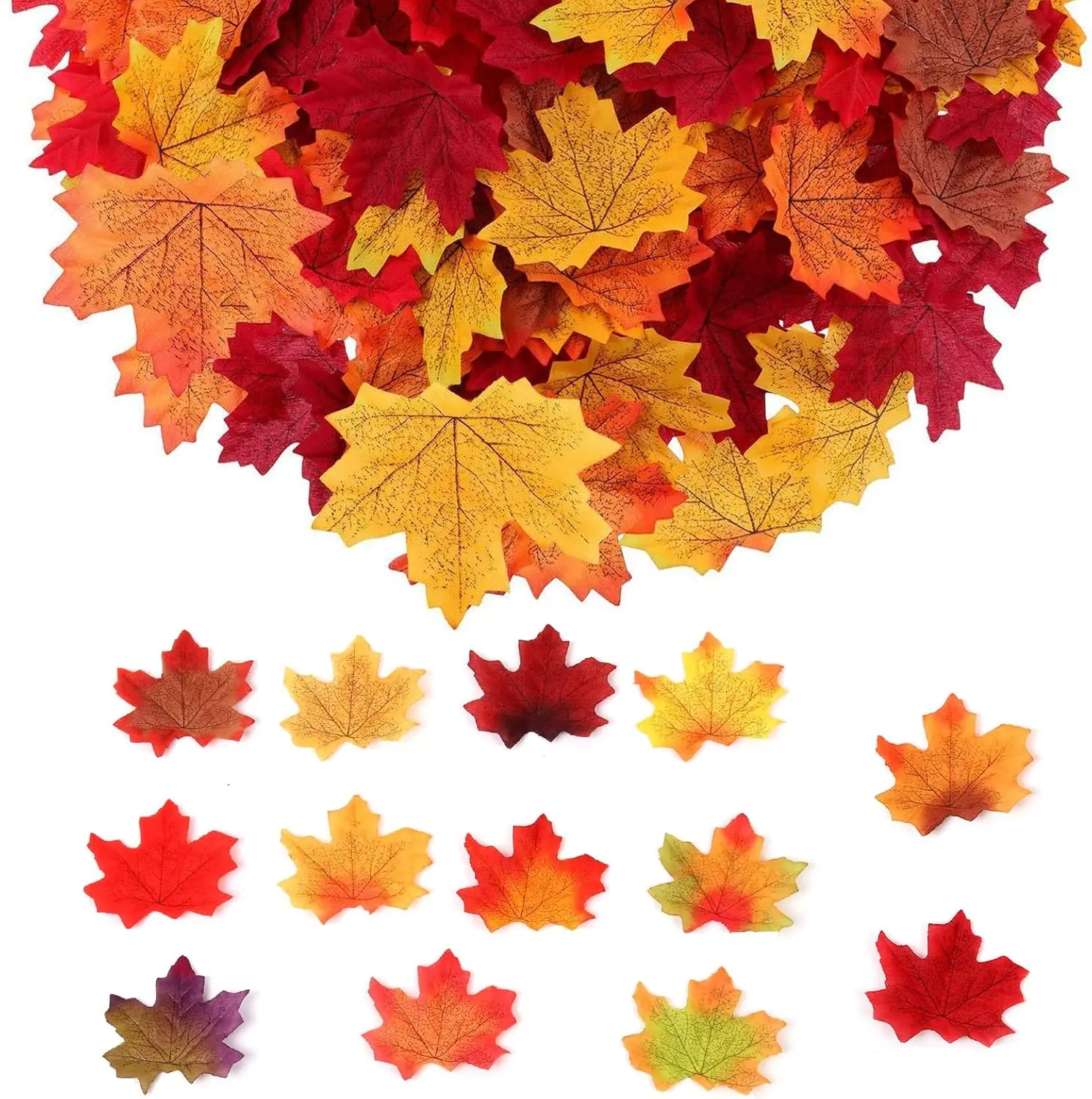 300Pcs 8cm/3.15inch Lightweight Plastic Artificial Fall Maple Leaf Cutouts, Decorative Home Decor Craft Supplies for Thanksgiving Weddings, Photo Centerpiece & Table Decor, Ornaments, Halloween