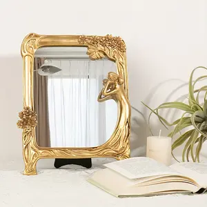 Rust-Proof Golden Floral Resin Vanity Mirror, Dressing Mirror - Vintage European-Style, Formaldehyde-Free, Perfect for Makeup & Photoshoots, Vanity Accessories