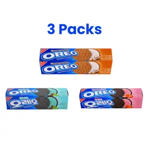 OREO [3 Packs]Oreos Sandwich Cookies, Cinnamon Bun Flavor+Strawberry Cream Flavor+Mint Choco Flavor, 2.82oz/Pack