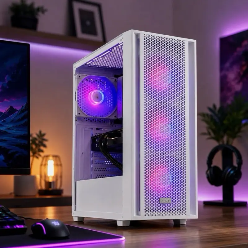 ARGB White Gaming Desktop i7 PC Up to 64GB RAM 1TB SSD RTX 5060 Win11 Wifi