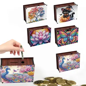 DIY Diamond Art Painting Money Box Kit, Diamond Painting Kits, Lotus Flowers and Trees Pattern Piggy Bank Box, Creative Gift for Handicraft Enthusiasts