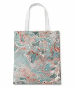 MIRANIQUE Coral Tide Marble Canvas Tote Bag｜Handmade One-of-a-Kind Aqua Pink Shoulder Bag