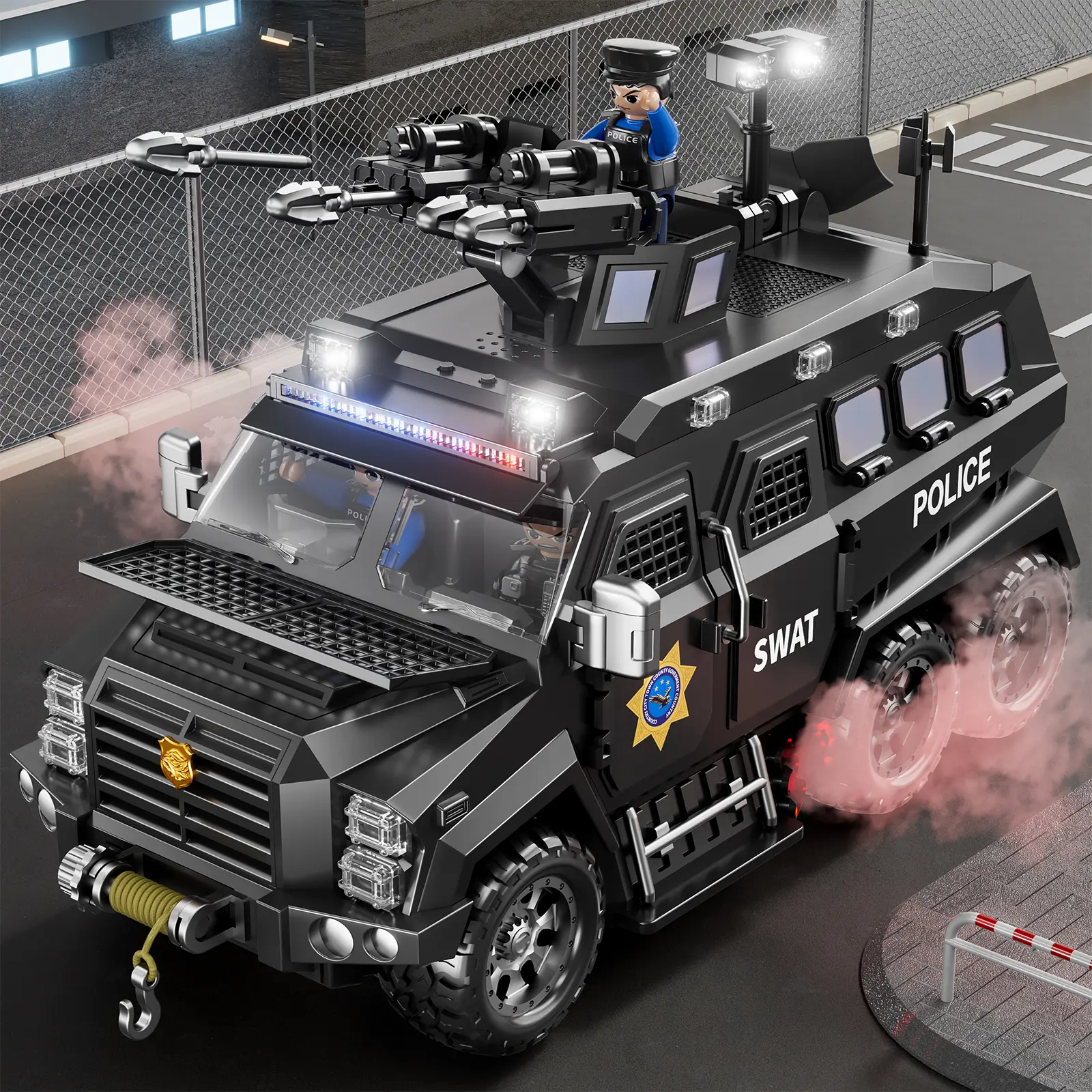 Military Special Forces SWAT Armored Car Building Blocks Toy for Unisex Kids Over 6+, Safe Plastics Model Vehicle with LED Lights, Educational Tactical Cognition Assembly & Stress Relief Sensory Fidget Toy, Tactical Theme