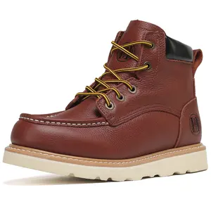 Men's 6" Soft Toe Slip Resistant Wedge Moc Toe Durable Work Boots, Brown, 303