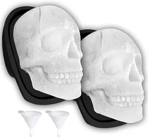 Extra Large 3D Skull Ice Cube Mold Silicone Ice Molds for Whiskey Skull Ice Cube Trays with Funnel for Big Mouth Cup Skull Ice Maker with Resin Chocolate Sugar Whiskey Ice Mold for Parties (2 Pcs) Antenda