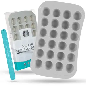 Silicone Cupcake Pan (24-Cup) - Non-Stick Oven Dish - Professional Baking Mould - Multi-Purpose Cupcakes Tart Shells Mini Cheesecakes - BPA Free - by Cook'n'Chic