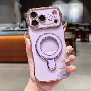 Luxury Electroplated Heart Case for iPhone 17/17 Pro/17 Pro Max, Anti-Drop Protection Screen Protector, Lightweight, Fingerprint Resistant, Women's Essential, Accessories, Casing