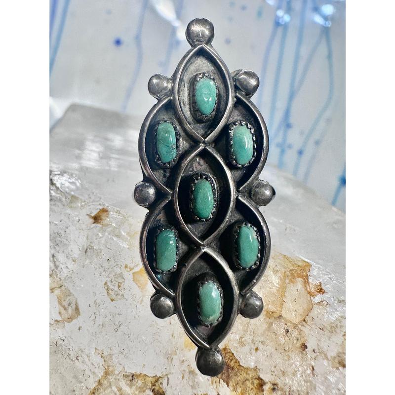 Zuni ring long turquoise size 4 sterling silver women