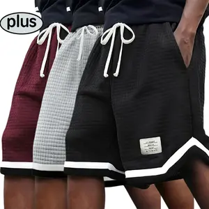 PLUS 3 Pack Plus Size Men's Waffle Knit Shorts Stretch Drawstring Waistband Summer Casual Breathable Soft Fabric Versatile Solid Gray Relaxed Fit Homewear Streetwear