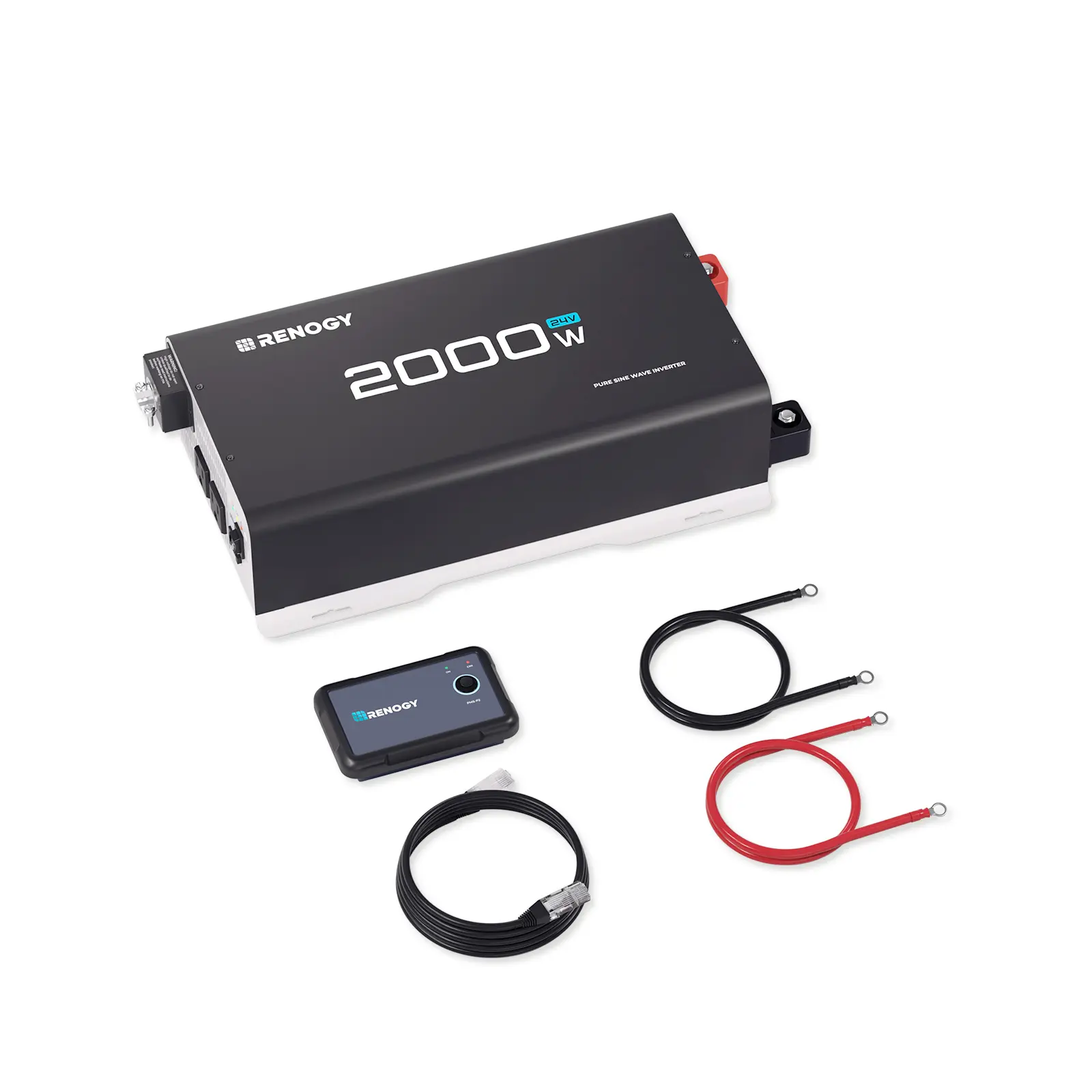 Renogy 2000W 24V Pure Sine Wave Inverter | 92% Efficient, 4000W Peak Power, Dual AC Outputs and Remote Control for RV, Truck, Marine