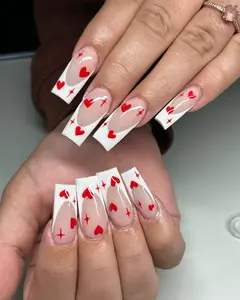 HelenNails – Romantic Red Heart Press On Nails, Valentine’s Day Coffin Nails, Wedding Nails, Heart Nail Art, Cute Valentine Press Ons – HL881