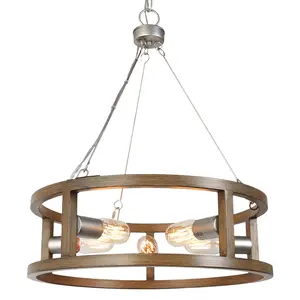 Ksana 5-Light Farmhouse Faux Wood Drum Chandeliers
