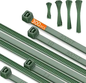 PA66 Green Zip Ties, 300 count 12+10+8+4 Inch Heavy Duty  Zip Ties,  Self-locking Nylon  Plastic Ties Decoration Tie Wraps for  Gardening  Fence Farming Grid Wall, Green