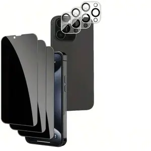 6-In-1 Set: 3 Privacy Screen Protectors + 3 Anti-Spy Camera Lens Films, Tempered Glass Material, Scratch-Resistant, Double-Sided Privacy Protection, Ultra-HD Lens Films, Full Edge Coverage, Compatible With For IPhone 12 13 14 15 16 17